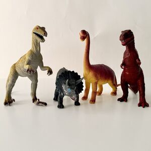 Lot of 4 Vintage Assorted Dinosaurs Plastic/Rubber Embossed - Up to 8.5" Tall